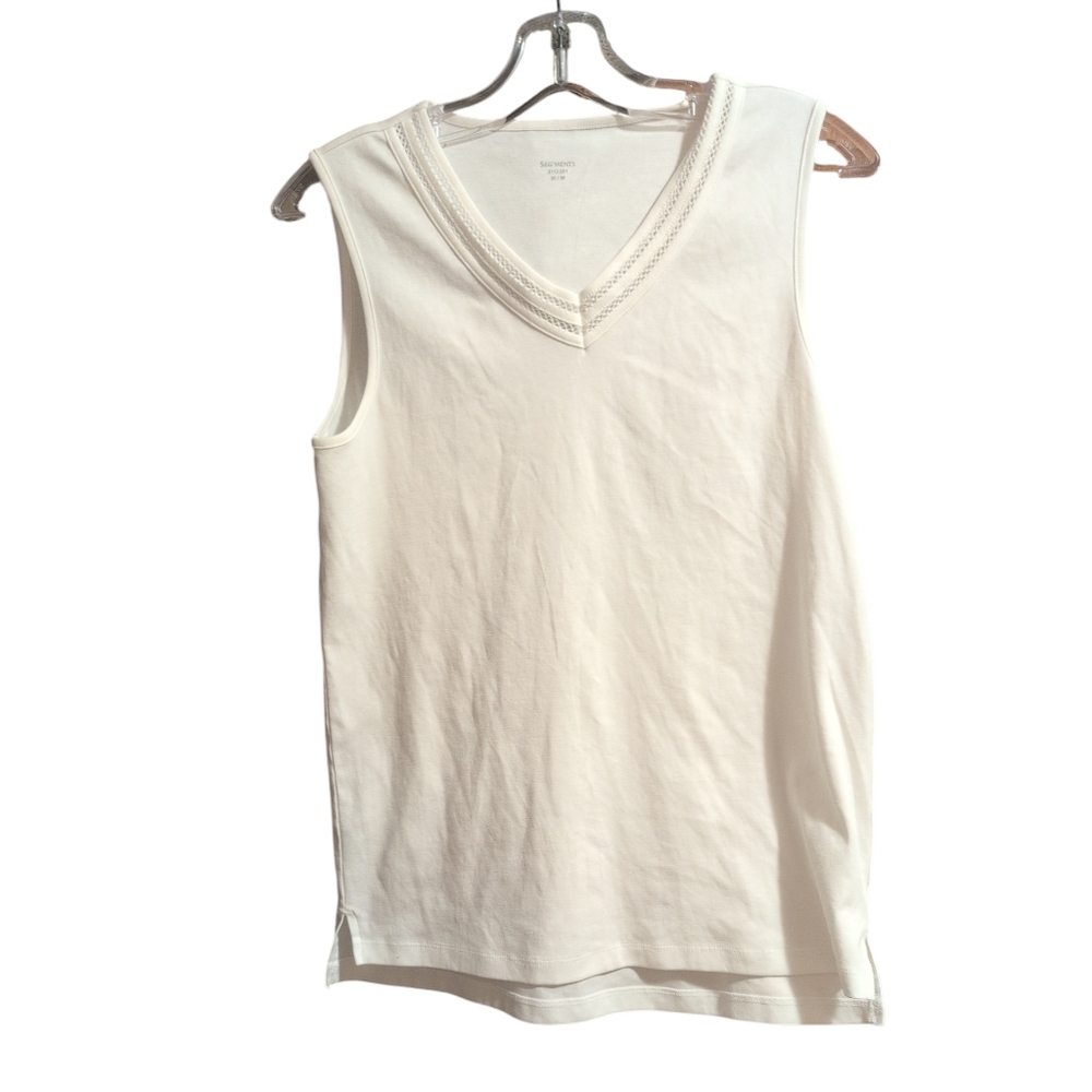Seg’ments White Sleeveless V-Neck Cotton Top Size Medium
